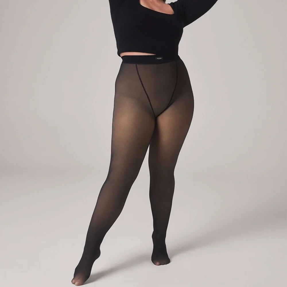 Noosh Toast Fleece-Lined Sheer Illusion Tights XS/S Medium Black